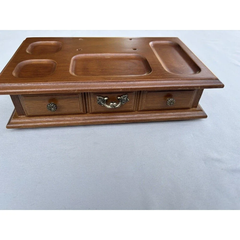 Vintage KIMCO Japan Wooden Desk Organizer 3 Drawer Pen Holder Office Caddy
